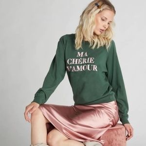 WILDFOX Ma Cherie D'Amour Fiona Waist Line Crop  Sweatshirt Top XS Green Pink